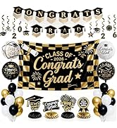 PartyWoo Graduation Decorations Class of 2026 Black Gold White 40pcs Grad Party Supplies with Con...