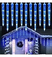 Joomer Blue Christmas Icicle Lights, 13FT 20 Tubes 90 LED 8 Modes Icicle Lights with Timer Functi...