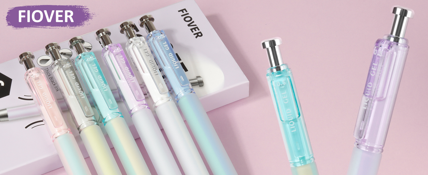 FIOVER Gel Pens, 6 Pcs 0.5mm Quick Dry Black Ink Pens