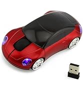 Wireless Mouse 2.4GHz Cool Car Shape Wireless Red Mouse with USB Receiver 3 Buttons 1600 DPI Opti...