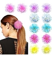 12 Pcs Foil Strips Pom Pom Hair Ties Tinsel Fluffy Ball Elastic Ponytail Holders Shiny Cute Scrun...