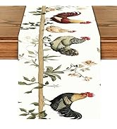 Farmhouse Chicken Table Runner with Floral Design – 13x72 Inch Country Rooster Dining Table Decor...