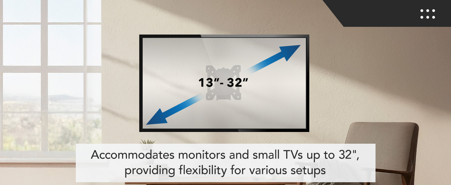 Accommodates monitors and small TVs up to 32", providing flexibility for various setups
