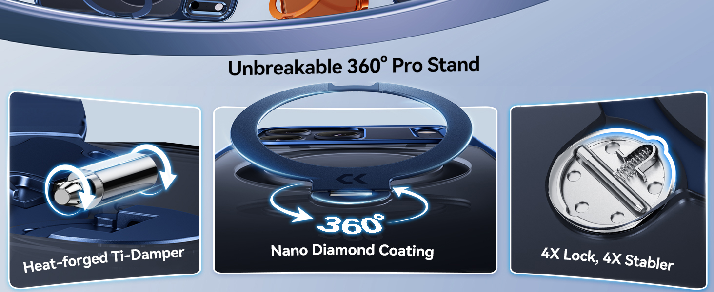 for iPhone 17 Pro Max Case with 360 Spin Magnetic Stand Slim Polished Clear