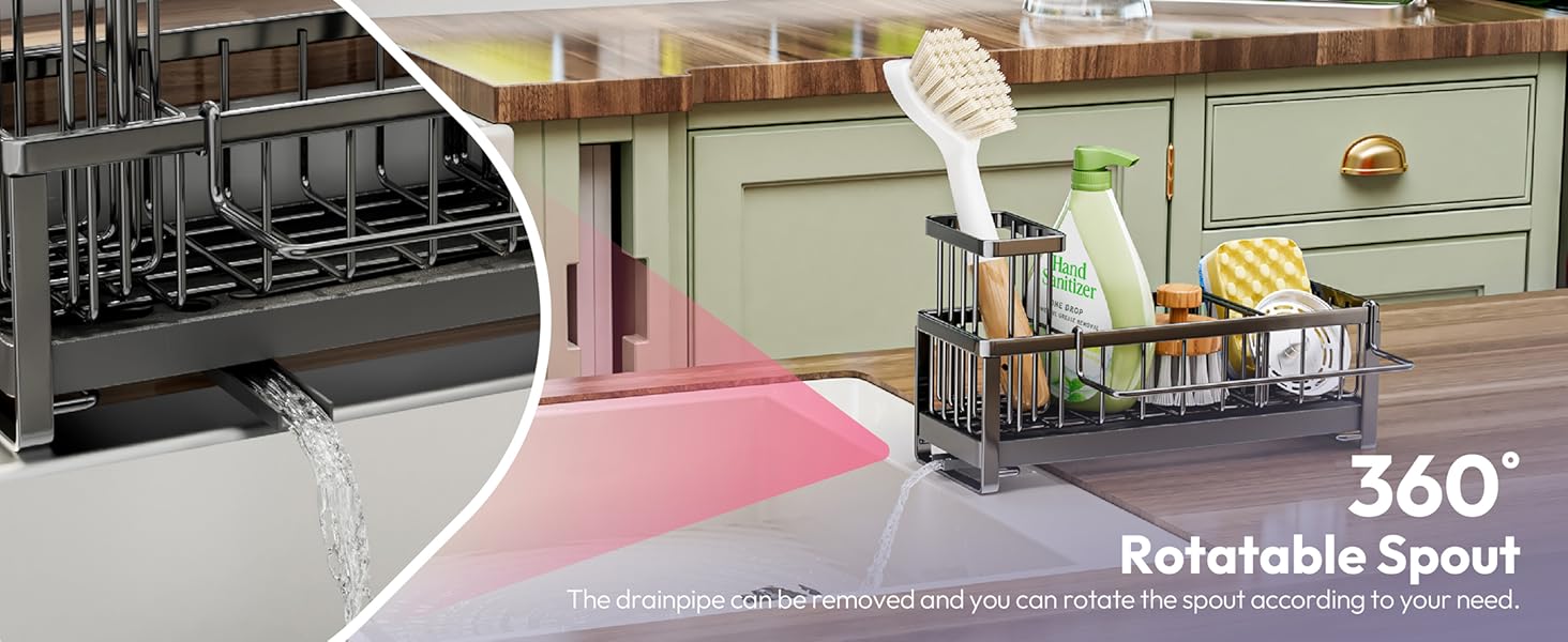 Sponge Holder for Kitchen Sink - Sink Caddy with Brush Holder Self-draining Sponge Caddy Organizer