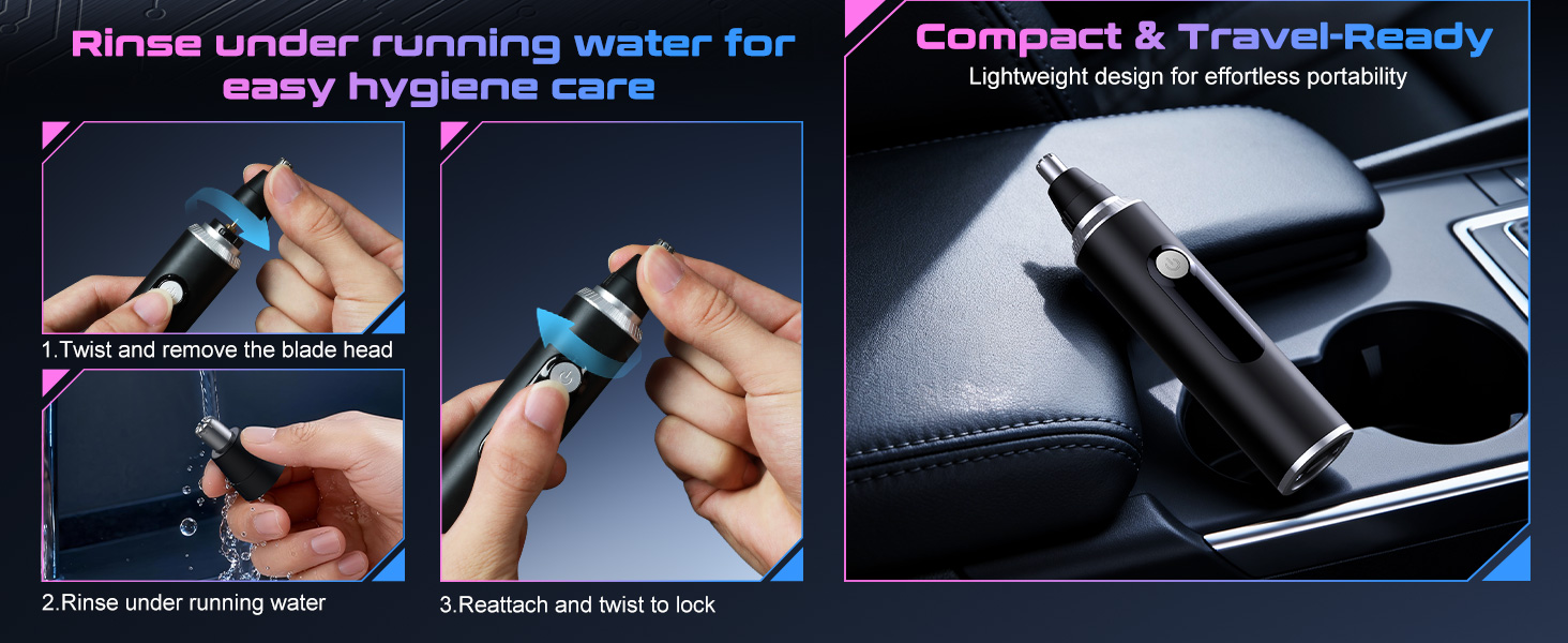 Portable nose and ear trimmer with LED display for daily grooming