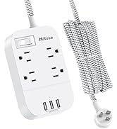 Power Strip Long Extension Cord - 10Ft Braided Extension Cord with Flat Plug, 4 Outlets and 3 USB...