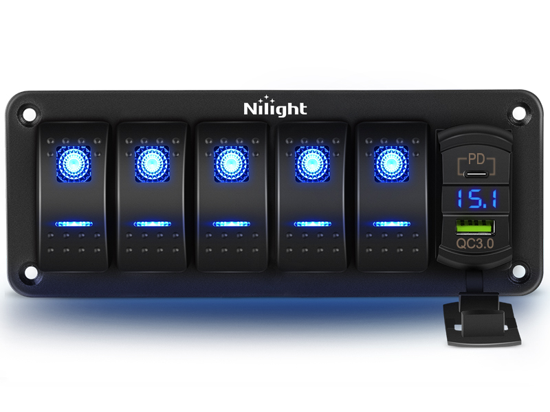 5 gang rocker switch panel