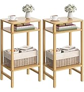 YUFAM 28in Tall Bamboo Side Table Set of 2, 3-Tier Small Narrow End Table for Couch, Skinny Night...