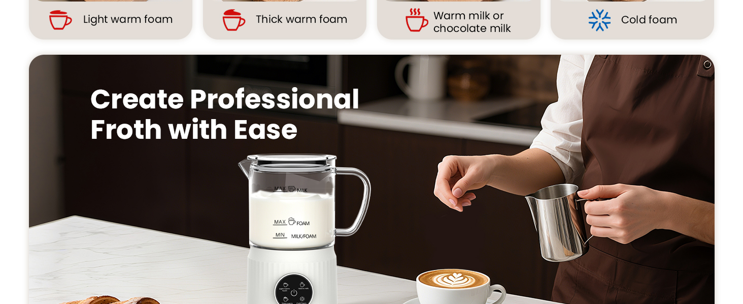 To have better foam, please use cold and fresh whole milk to create foam