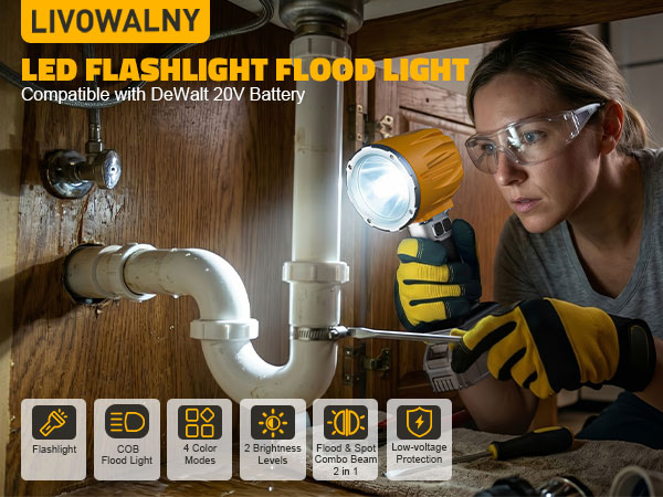 LED work light Flood flashlight for 20V battery, LED work light flashlight combo