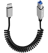 YINGAYOU Coiled USB c to B Printer Cable Coiled USB 3.0 Printer Cable Super Speed 5Gbps, for Scan...
