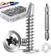 mxuteuk 340PCS #8×1" Self Tapping Screws,410 Stainless Steel Self Drilling Screws,Phillips Modifi...