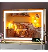 Batuso Vanity Mirror with Lights, 32" x 22" LED Makeup Mirror with 10X Magnification, Dimmable 3 ...
