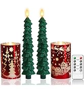 Hinabichan Christmas Tree Shaped Flameless Candlesticks Battery Operated with Remote and Timer, S...