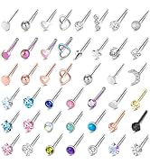 ONESING 36-44 Pcs 18G 20G Nose Rings Studs Nose Rings for Women Nose Piercings Jewelry Surgical S...