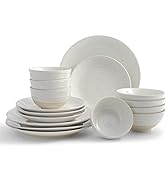 Sango Siterra 16-Piece Stoneware Dinnerware Set with Round Plates and Bowls (Rustic White, Casual)
