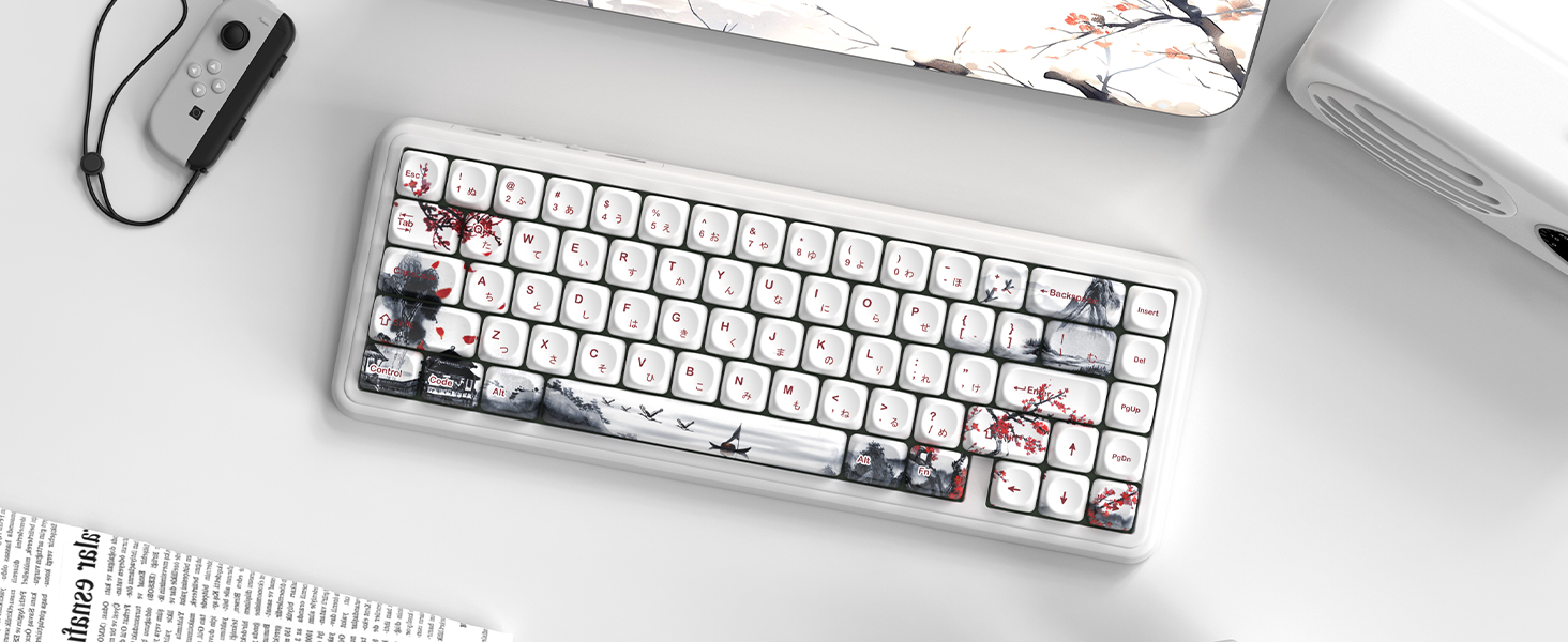 White Japanese PBT Keycap Set,Cherry Blossom MOA Profile Keycaps,Dye-Sub Custom Keyboard Key caps