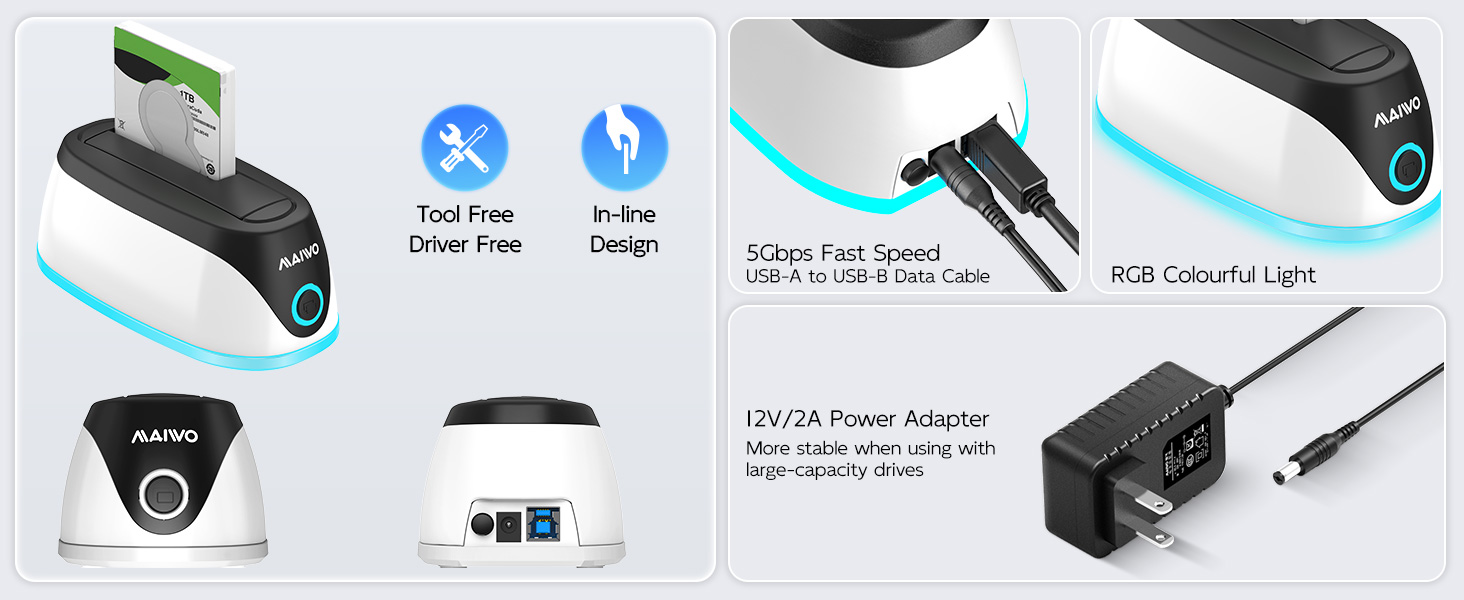 tool free drive free RGB light 5Gbps 2.5 3.5 inch sata external hard disk enclousre docking station