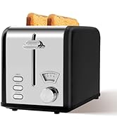 Simple Deluxe 1.5'' Wide Slot 2-Slice Toaster, 5 Browning Setting and 3 Function, Retro Stainless...