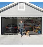 Sliding Garage Door Screen for 2 Car Garage 16x7FT, Sliding Screen Door with Track Cloure&amp; Retrac...