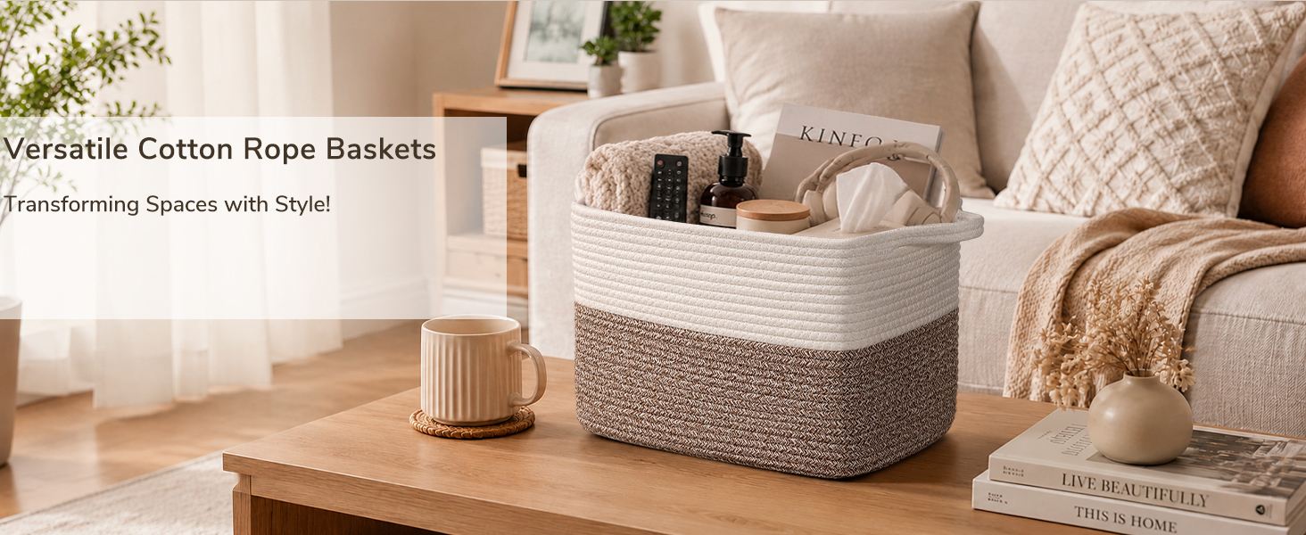 Goodpick Square Woven Rope Basket with Handles