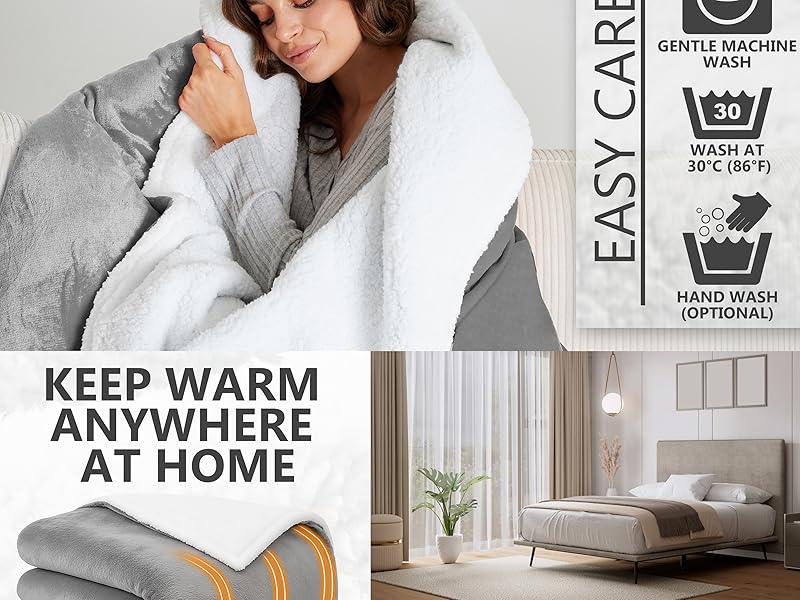 Get Trend Heated Blanket Electric Luxurious Fleece Queen