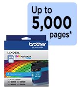 Brother Genuine LC406XLC High Yield Cyan Ink: Up to 5,000 pages*