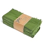 ACCENTHOME Olive Green Cotton Linen Napkin Set of 12 18x18 inch Dinner Napkins - Washable Soft Pr...