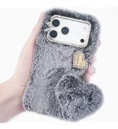 Losin Compatible with iPhone 17 Pro Max Plush Furry Case with Bling Diamond Camera Protection Wom...