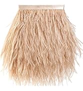 Soarer Champagne Feathers Fringe Trim - 2Yards 5-8inch Ostrich Feathers for DIY Sewing Clothing,A...