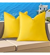decorUhome Outdoor Waterproof Faux Linen Throw Pillow Covers 18x18 Inch Set of 2 Decorative Vibra...