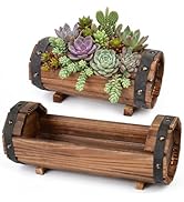 DOITOOL Half Barrel Planters Outdoor, 2 Pack Rustic Solid Wood Flower Pots for Plants, Carbonized...