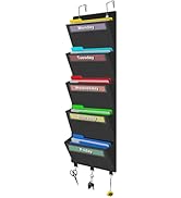 Weekly Over the Door File Organizer, Hanging File Folders Wall Organizer with 5 Large Pockets for...