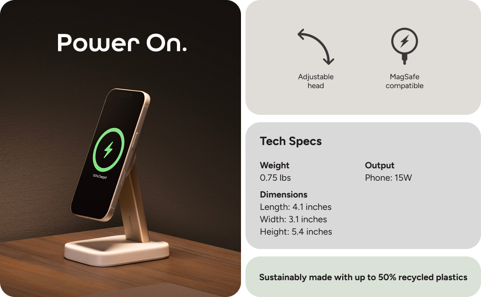 Power On. Adjustable Head, Magsafe Compatible