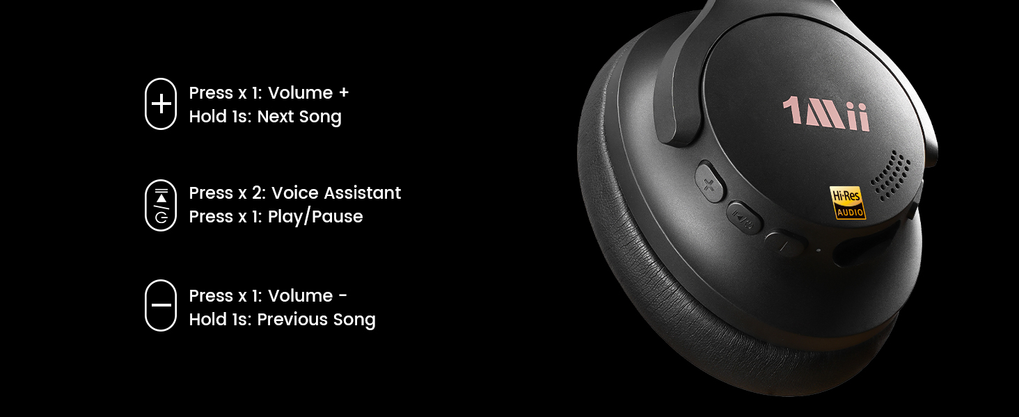 1Mii AI Y8 Active Noise Cancelling Headphones, Wireless Headphones Over Ear Bluetooth 6.0