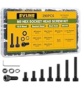 SVLING 290Pcs M5-0.8 Black Hex Socket Head Bolts 12.9 Grade Alloy Steel Nut Washer Assortment Kit...