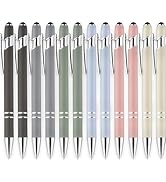 Linfanc 12 Pack Morandi Ballpoint Pen with Stylus Tip, 1.0 mm Black Ink Smooth Writing Pens, Meta...