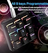 Koolertron One Handed Macro Mechanical Keyboard, RGB LED Backlit Portable Mini One-Handed Mechani...