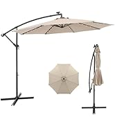 Toolsempire 10 ft Offset Umbrella, Cantilever Patio Umbrella with 40 LED Solar Lights