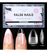 Makartt Short Almond Nail Tips: 504PCS, 15 Sizes, Pre Etched, Clear Artificial Fake Nails Almond ...