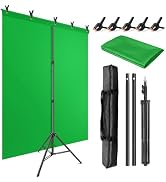 JEBUTU Green Screen Backdrop Kit with Stand, 5X6.5ft Portable Green Screen Backdrop with Stand ki...
