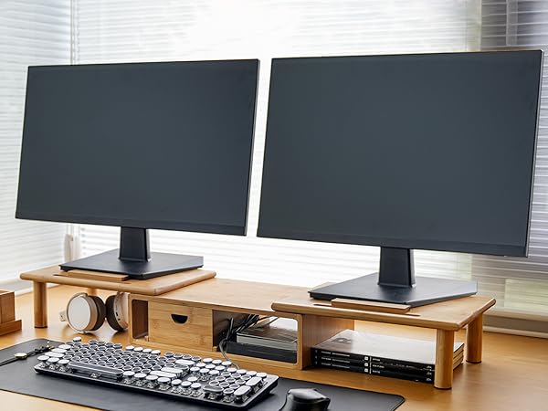 ROCDEER Adjustable Monitor Stand Riser in Bamboo