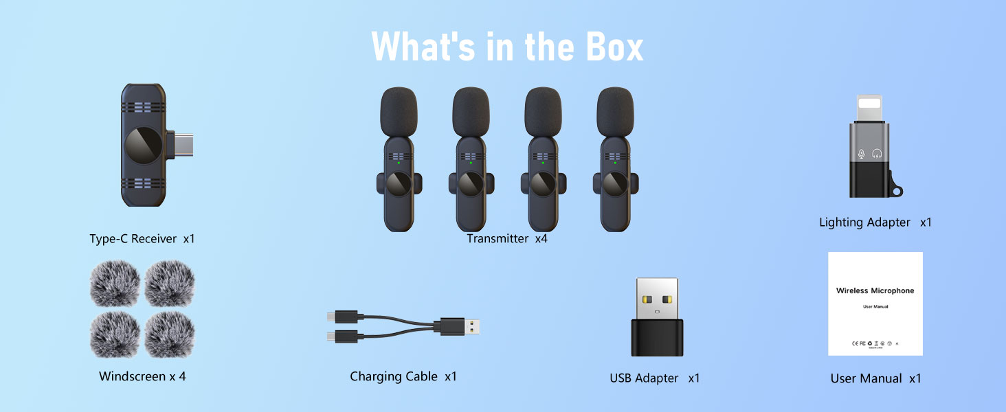 4 Wireless Lavalier Microphones for Video Recording Vlog Podcast Stream