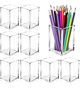 AFOROEOA 10 Pack Clear Acrylic Pen Holder Makeup Brush Holder Desktop Pencil Organizer Acrylic Pe...