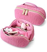BYOOTIQUE Makeup Bag Plush Makeup Case Open Flat Travel Toiletry Accessories Organizer Cosmetic B...