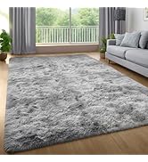 Zentavio Grey and White Area Rugs for Living Room Men Room Carpet 4x6 Bedroom Fluffy Furry Shag A...
