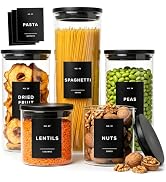 EDELHAUS Glass Storage Containers with Black Lids [Extra Thick Glas] with 54 Labels - Canister Fo...