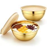 Beasea 5 QT Stainless Steel Mixing Bowls with Lids, 2 Pack, Gold | Large Stainless Mixing Bowls S...