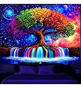 Simpkeely Blacklight Tree of Life Tapestry – UV Reactive Fantasy Colorful Rainbow Waterfall Wall ...